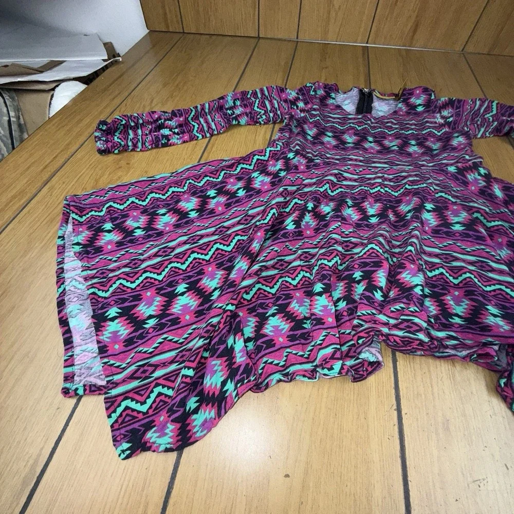 Wrangler Girl's Dress Aztec Black‎ Multi Empire Festival Long Sleeve Size S New